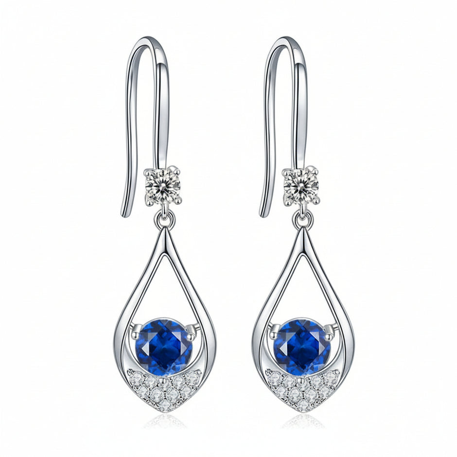 Boucles d’oreilles Mira pendantes Saphir de synthèse et Moissanites Argent Massif Rhodié