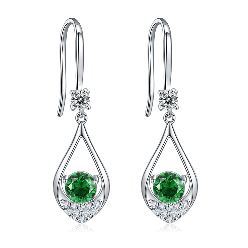 Boucles d’oreilles Mira pendantes Emeraude de synthèse et Moissanites Argent Massif Rhodié