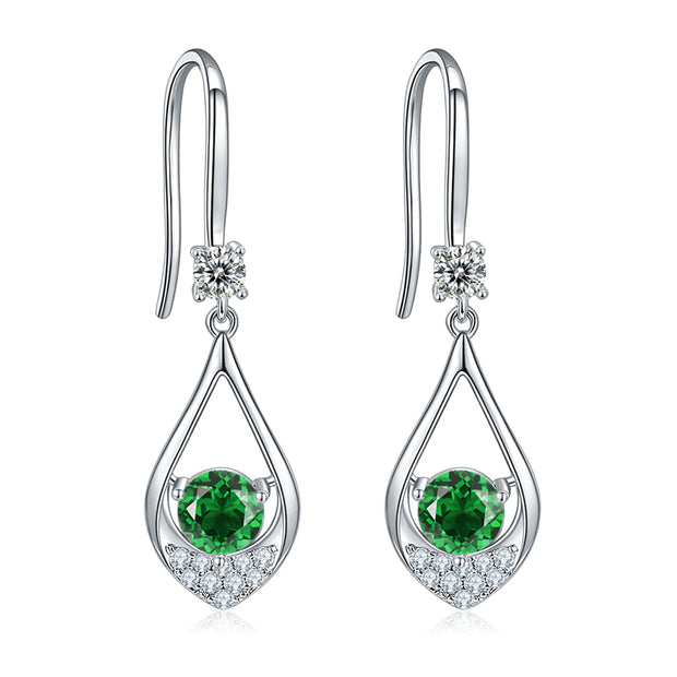 Boucles d’oreilles Mira pendantes Emeraude de synthèse et Moissanites Argent Massif Rhodié