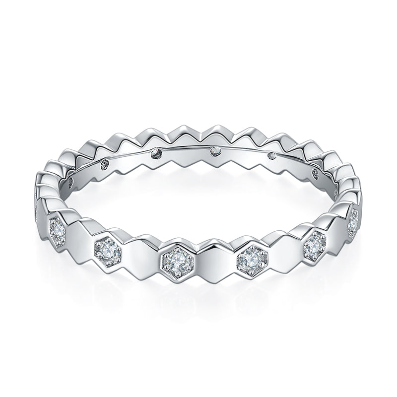 Bague Anneau géométrique Moissanites Argent Massif Rhodié