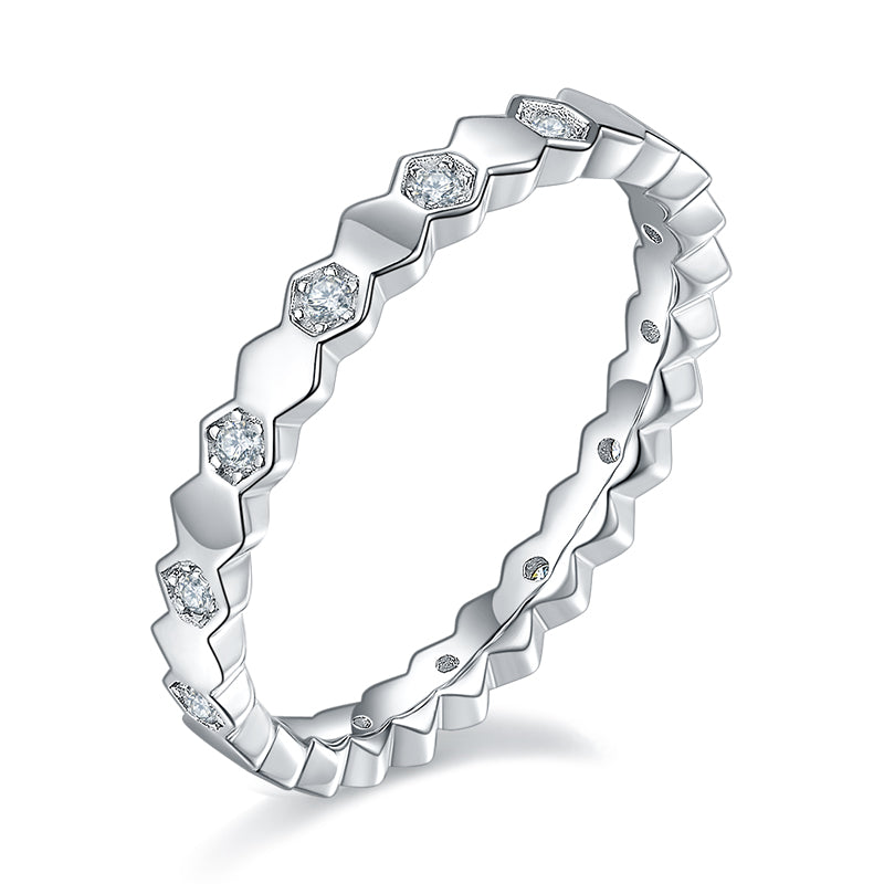 Bague Anneau géométrique Moissanites Argent Massif Rhodié