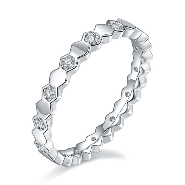 Bague Anneau géométrique Moissanites Argent Massif Rhodié