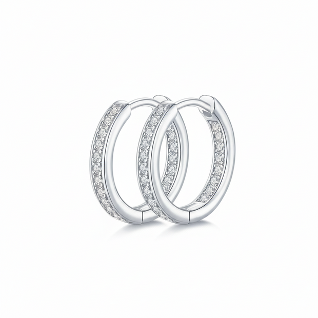 Boucles d'oreilles Créoles Moissanites double sertissage Argent Massif Rhodié