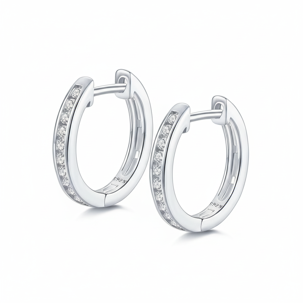 Boucles d'oreilles Créoles Moissanites Argent Massif Rhodié