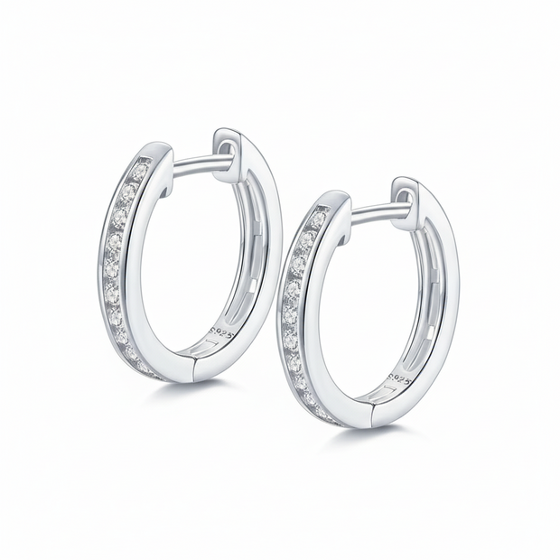 Boucles d'oreilles Créoles Moissanites Argent Massif Rhodié
