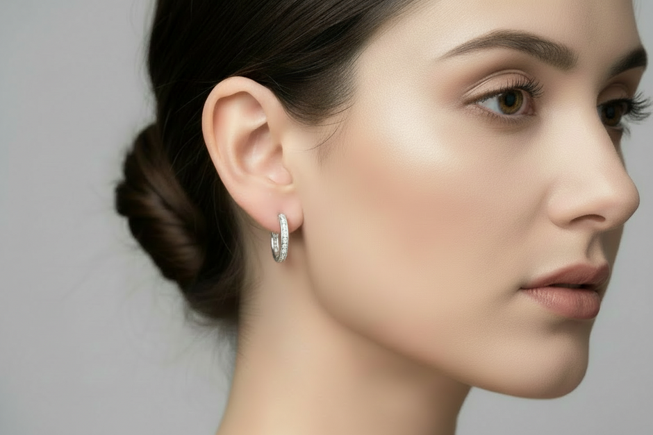 Boucles d'oreilles Créoles Moissanites Argent Massif Rhodié