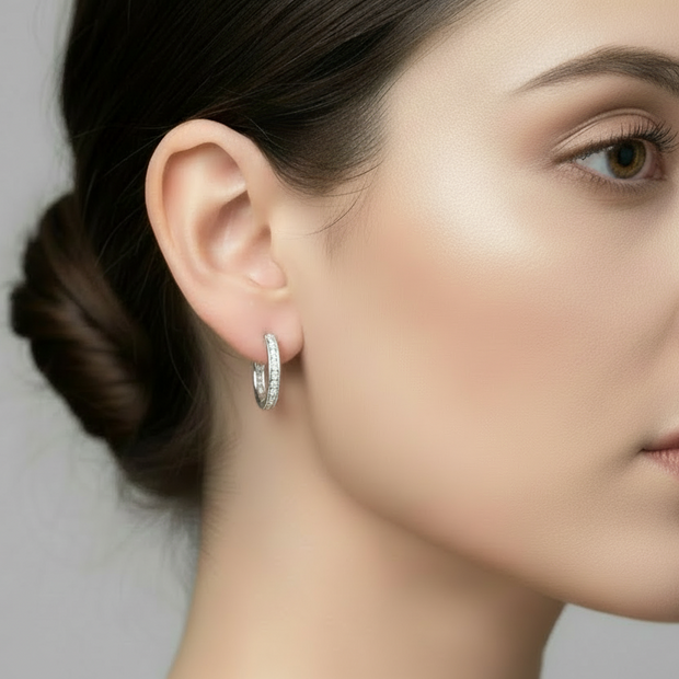 Boucles d'oreilles Créoles Moissanites Argent Massif Rhodié