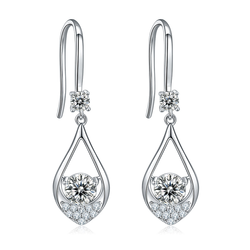 Boucles d’oreilles Mira pendantes Moissanites Argent Massif Rhodié