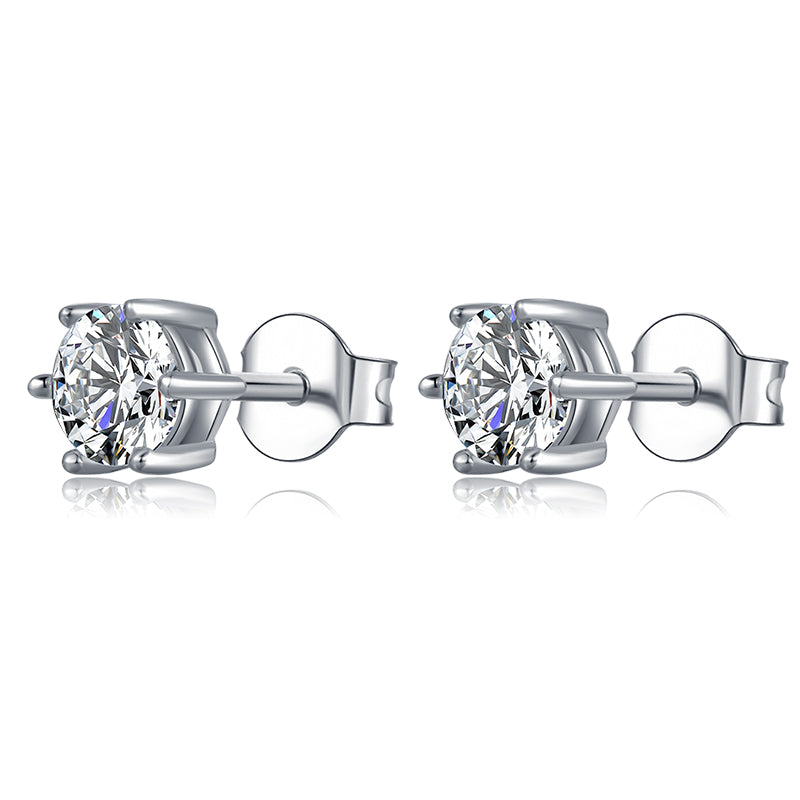 Boucles d’oreilles Solitaire Rondes Moissanites Argent Massif Rhodié 6 griffes