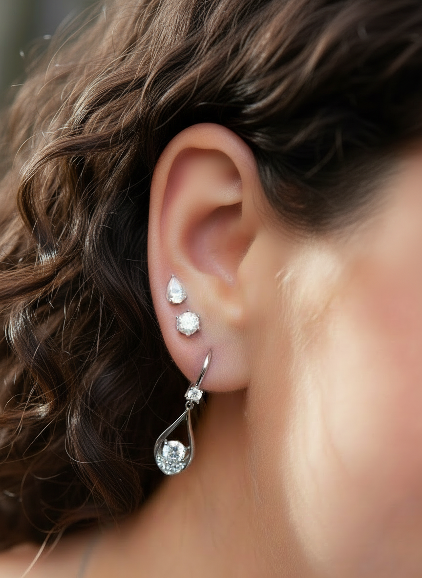 Boucles d’oreilles Mira pendantes Moissanites Argent Massif Rhodié