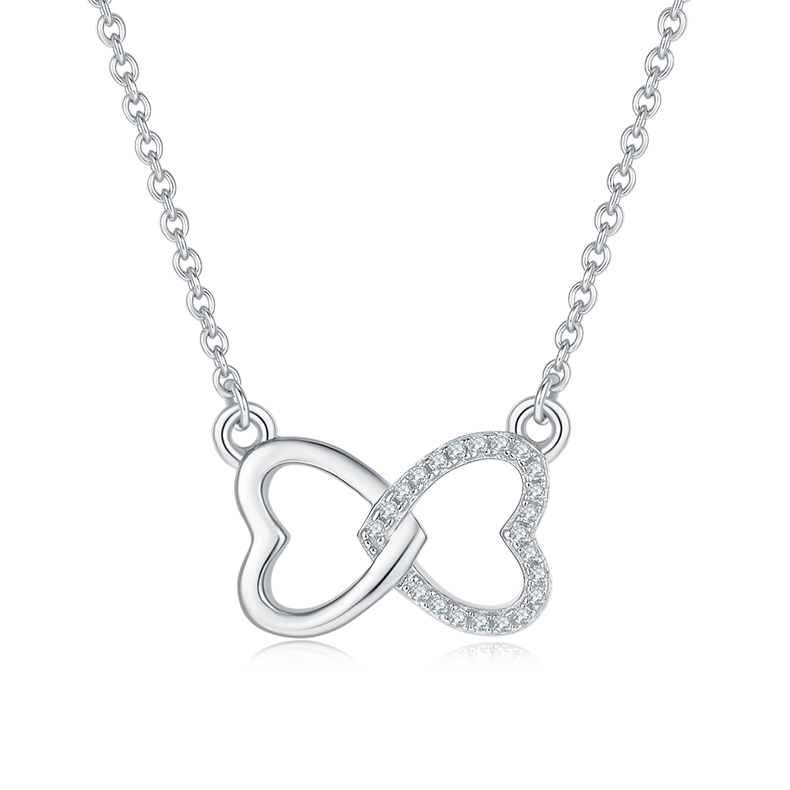 Collier double cœur Moissanites Argent Massif Rhodié