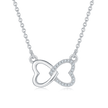 Collier double cœur Moissanites Argent Massif Rhodié