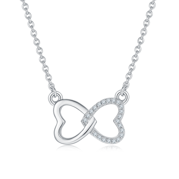 Collier double cœur Moissanites Argent Massif Rhodié