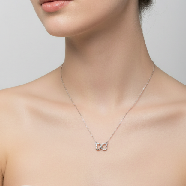 Collier double cœur Moissanites Argent Massif Rhodié