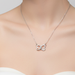 Collier double cœur Moissanites Argent Massif Rhodié