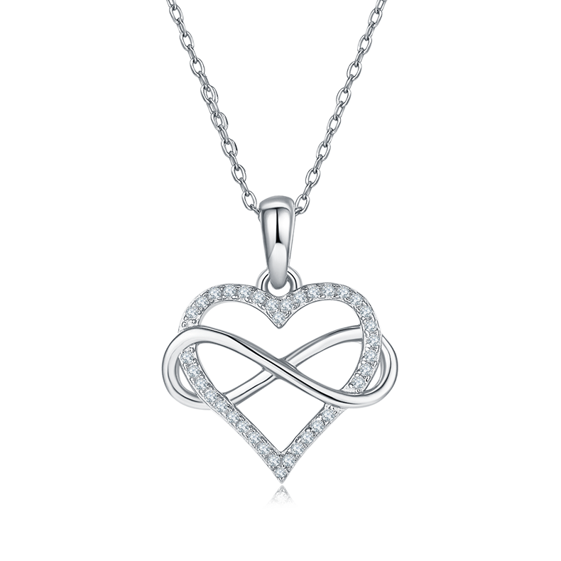 Collier Cœur Infini Moissanites Argent Massif Rhodié