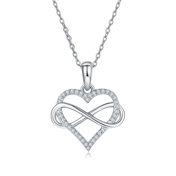 Collier Cœur Infini Moissanites Argent Massif Rhodié