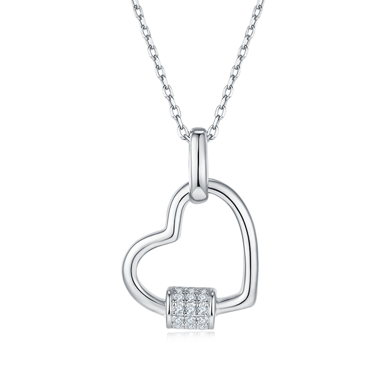 Collier Cœur Scellé Moissanites Argent Massif Rhodié