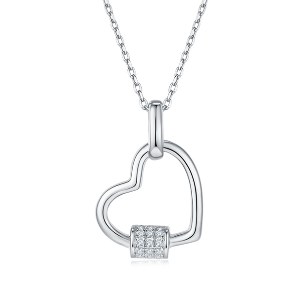 Collier Cœur Scellé Moissanites Argent Massif Rhodié