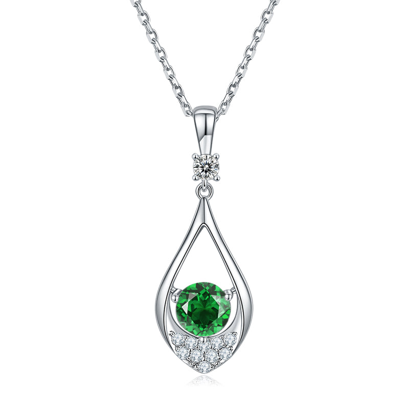 Collier Mira Emeraude de synthèse et Moissanites en Argent Massif Rhodié