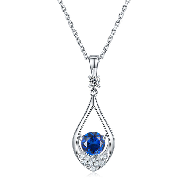 Collier Mira Saphir de synthèse et Moissanites Argent Massif Rhodié