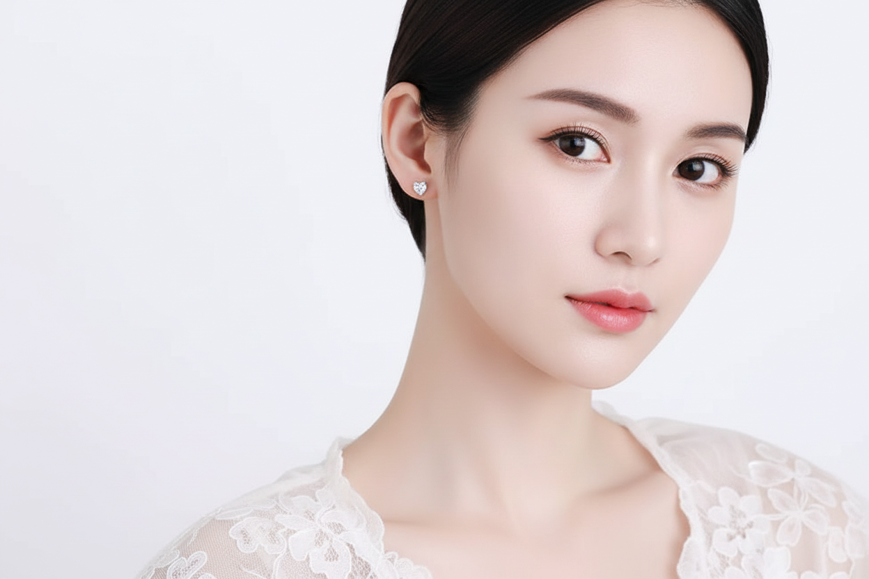 Boucles d’oreilles Solitaire Cœur Moissanites Argent Massif Rhodié