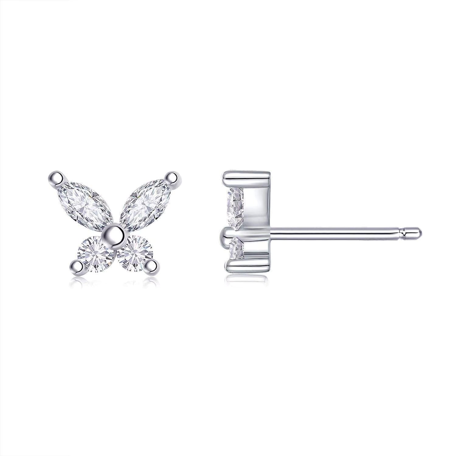 Boucles d'oreilles Papillon Moissanites Argent Massif Rhodié