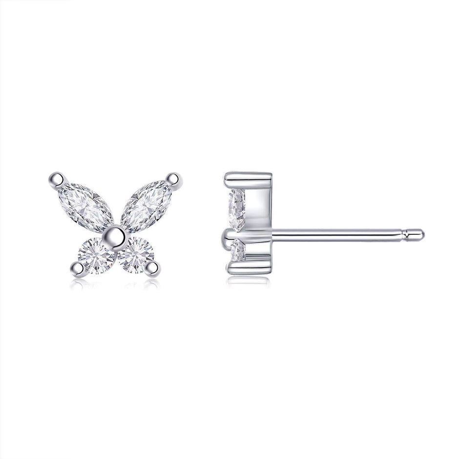 Boucles d'oreilles Papillon Moissanites Argent Massif Rhodié