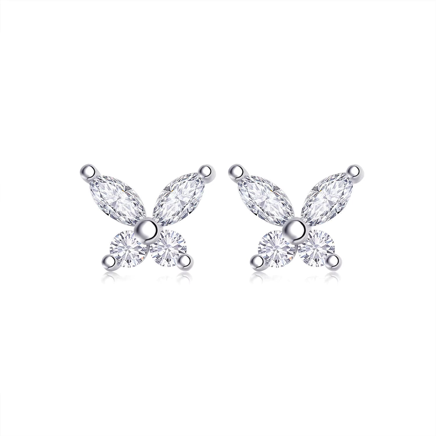 Boucles d'oreilles Papillon Moissanites Argent Massif Rhodié