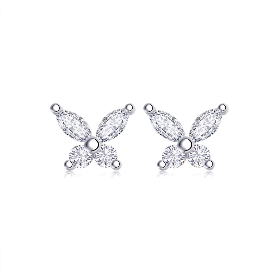 Boucles d'oreilles Papillon Moissanites Argent Massif Rhodié