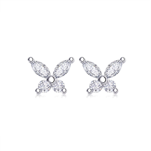 Boucles d'oreilles Papillon Moissanites Argent Massif Rhodié