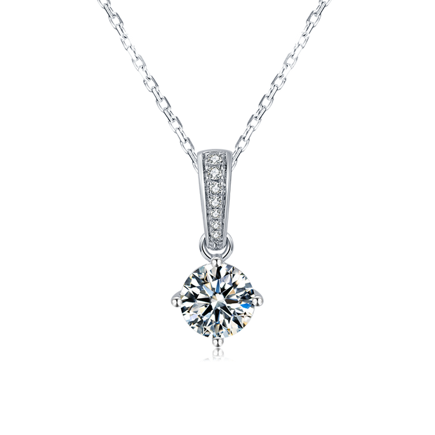 Collier Solitaire Rond serti Moissanite Argent Massif Rhodié