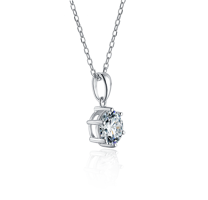 Collier Solitaire Moissanite Rond Argent Massif Rhodié