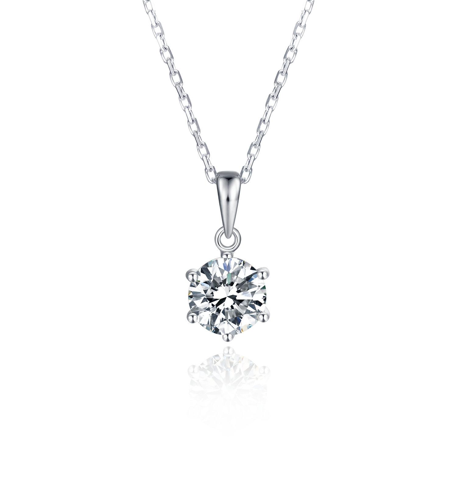 Collier Solitaire Moissanite Rond Argent Massif Rhodié