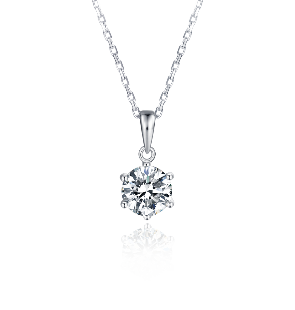 Collier Solitaire Moissanite Rond Argent Massif Rhodié