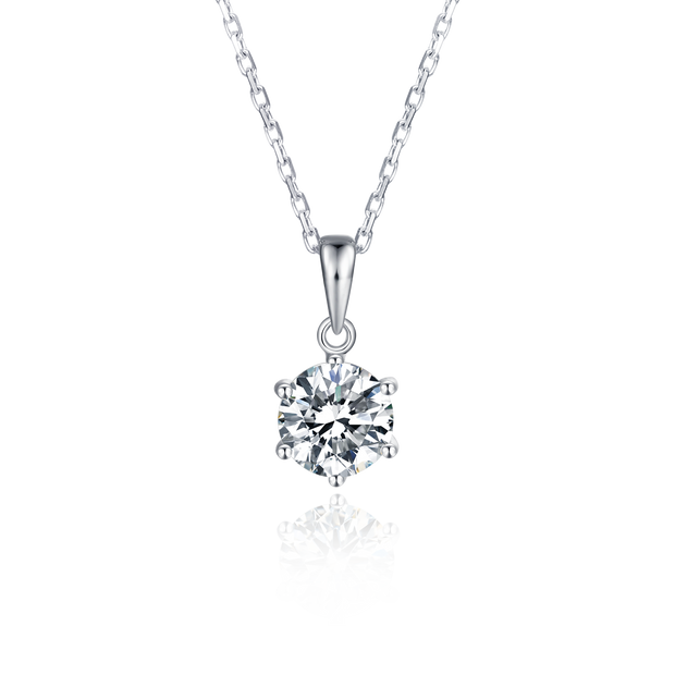 Collier Solitaire Moissanite Rond Argent Massif Rhodié