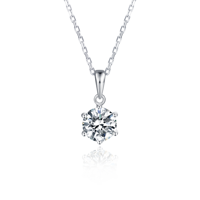 Collier Solitaire Moissanite Rond Argent Massif Rhodié