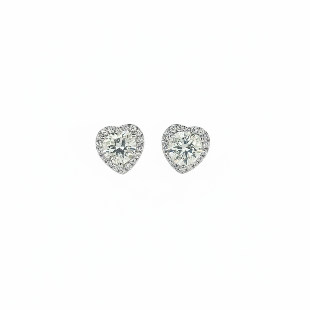 Boucles d’oreilles Cœur serti Moissanites Argent Massif Rhodié