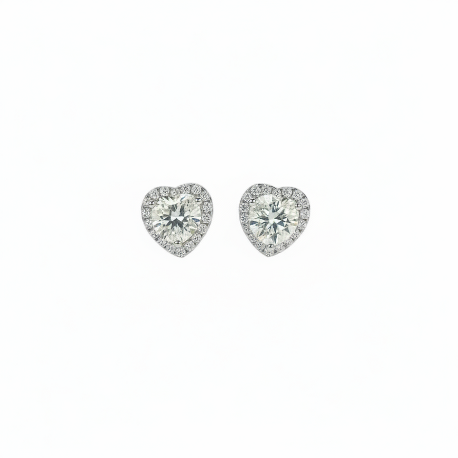 Boucles d’oreilles Cœur serti Moissanites Argent Massif Rhodié