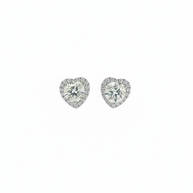Boucles d’oreilles Cœur serti Moissanites Argent Massif Rhodié