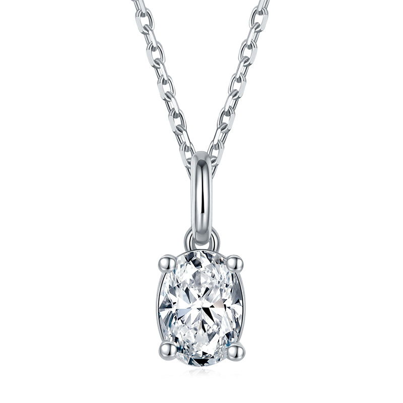 Collier Solitaire Moissanite Ovale Argent Massif Rhodié