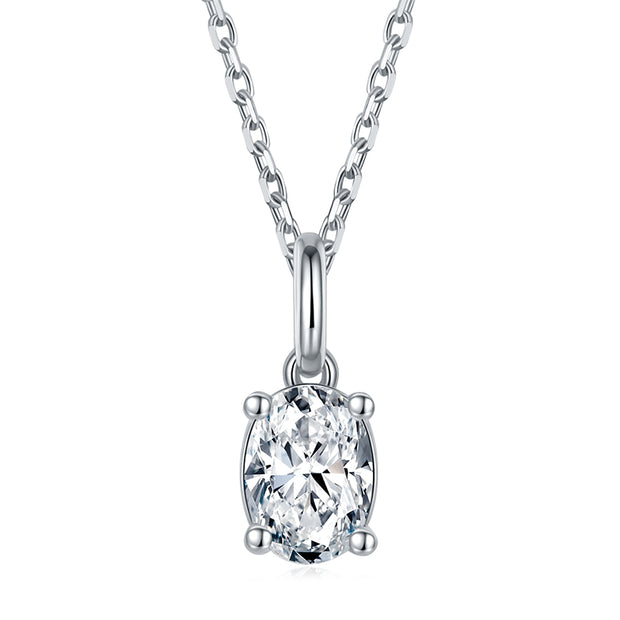 Collier Solitaire Moissanite Ovale Argent Massif Rhodié