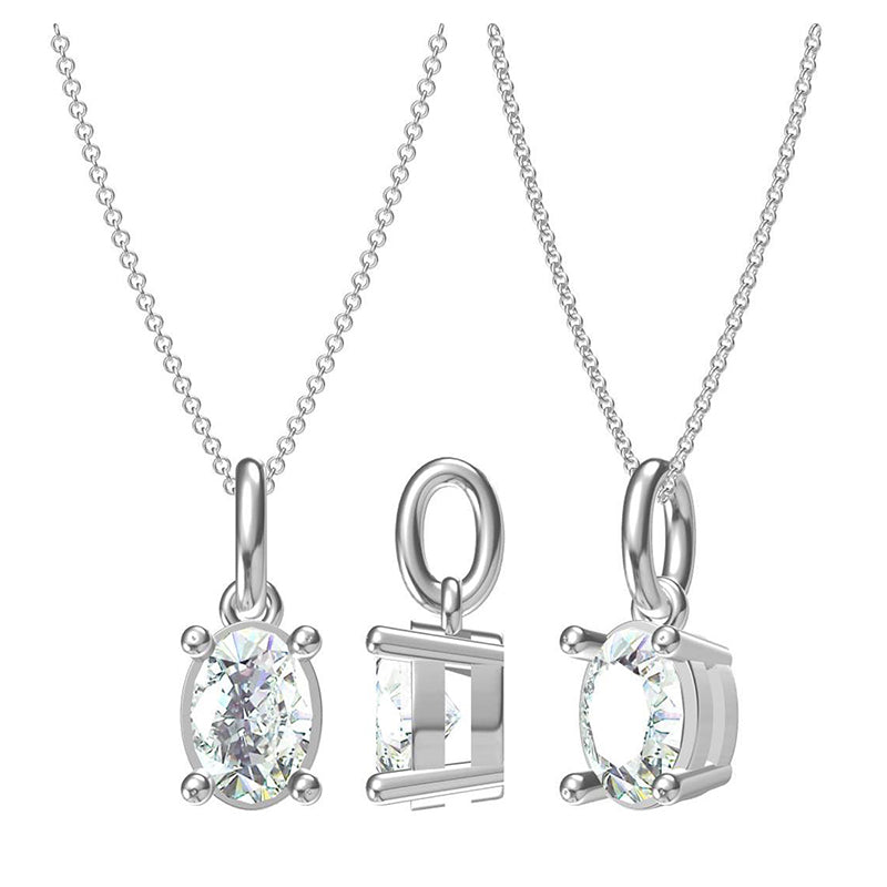 Collier Solitaire Moissanite Ovale Argent Massif Rhodié