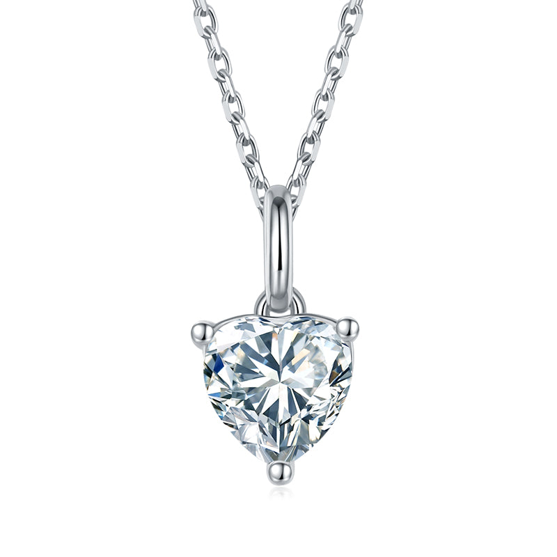 Collier Solitaire Moissanite Cœur Argent Massif Rhodié