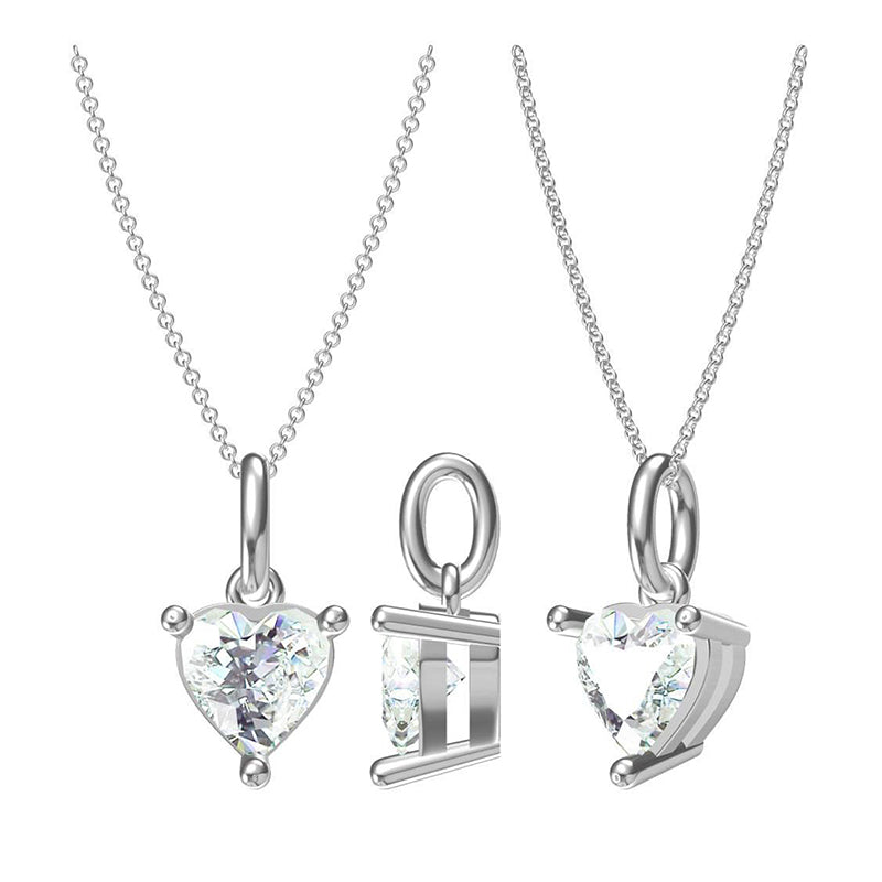 Collier Solitaire Moissanite Cœur Argent Massif Rhodié