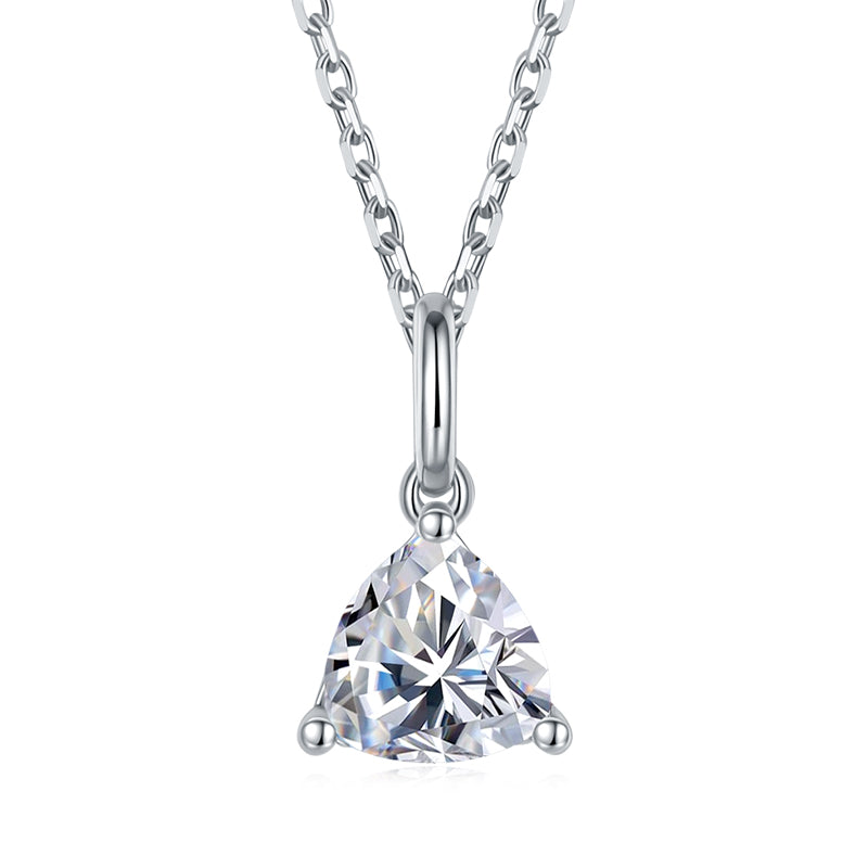 Collier Solitaire Moissanite Triangle Argent Massif Rhodié