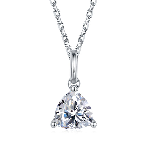 Collier Solitaire Moissanite Triangle Argent Massif Rhodié