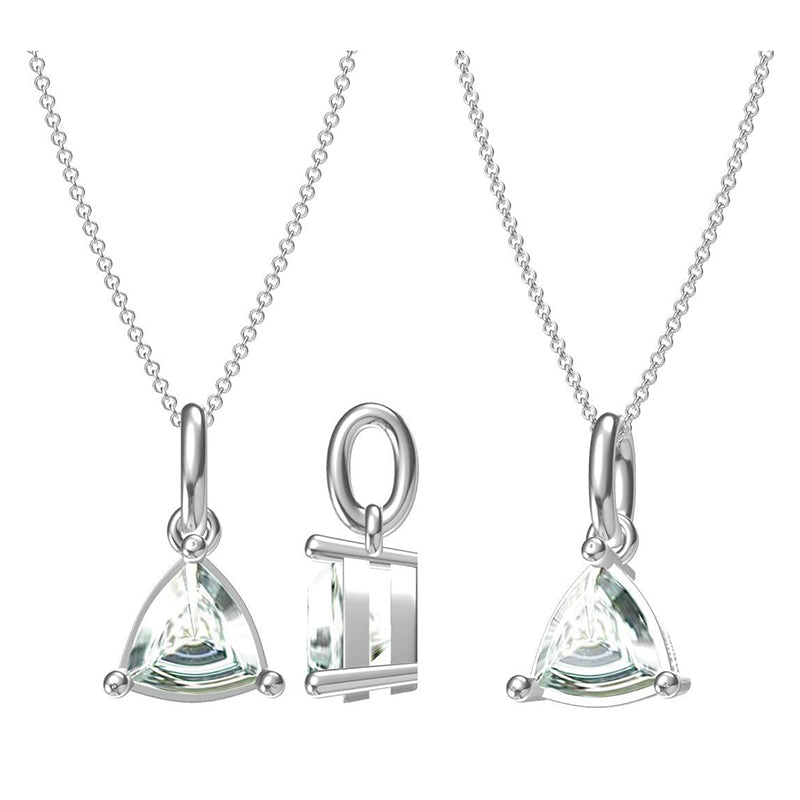 Collier Solitaire Moissanite Triangle Argent Massif Rhodié