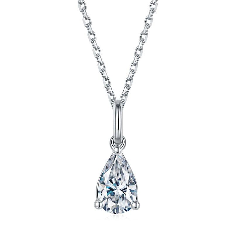 Collier Solitaire Moissanite Goutte Argent Massif Rhodié