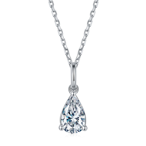 Collier Solitaire Moissanite Goutte Argent Massif Rhodié